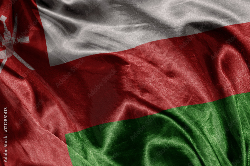 Fototapeta premium shine waving colorful realistic national flag of oman .