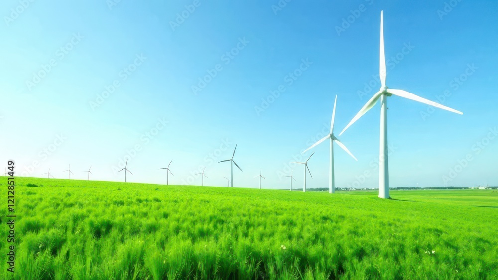 Landscape green field with large white wind turbines against a blue sky background, electricity, pollution crisis, ecology problem, nature, clean energy production, eco-friendly, energy sources
Landscape green field with large white wind turbines against a blue sky background, electricity, pollution crisis, ecology problem, nature, clean energy production, eco-friendly, energy sources