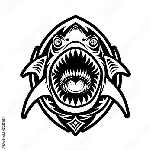 A glyph style icon of scary shark symbol