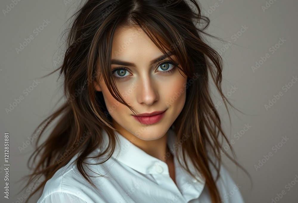 Relaxed portrait of a 35-year-old female with disheveled hair Relaxed portrait of a 35-year-old female with disheveled hair