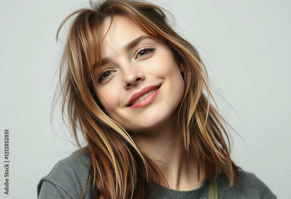 Female portrait with disheveled hair and casual outfit Female portrait with disheveled hair and casual outfit