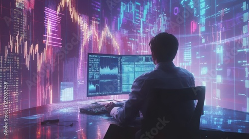 Wallpaper Mural Crypto trader investor analyst broker using pc computer analyzing digital cryptocurrency exchange stock market charts graphs thinking of investing funds risks in trading platform global analytics. Torontodigital.ca