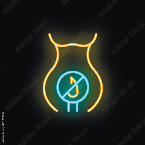 Neon sign illustrating urinary tract infection with blue and yellow colors and woman body shape