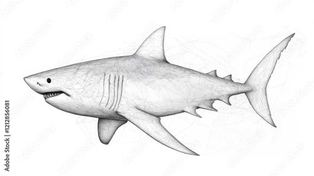 Fototapeta premium Shark swimming in clear water on a white background with natural lighting and no distractions