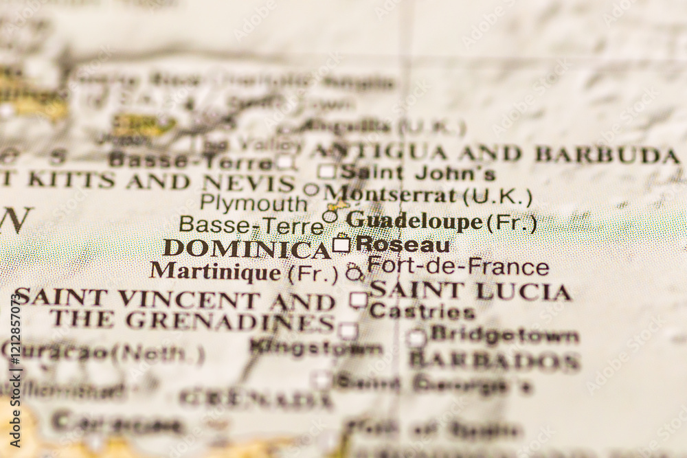 World map. Dominica map, world tourism, tourist destination. Political map close-up. World map. Dominica map, world tourism, tourist destination. Political map close-up.