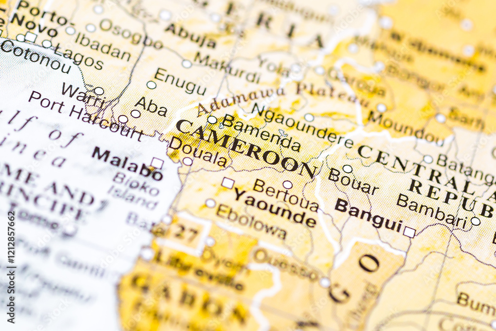 World map.Cameroon. Africa on a map, world tourism, travel destination.Political Map close up photo. World map.Cameroon. Africa on a map, world tourism, travel destination.Political Map close up photo.