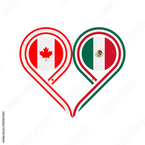 friendship concept. heart symbol icon of canada and mexico flags. vector illustration isolated on white background