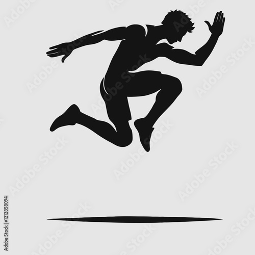 Jumping Athlete Silhouette in black on a white background