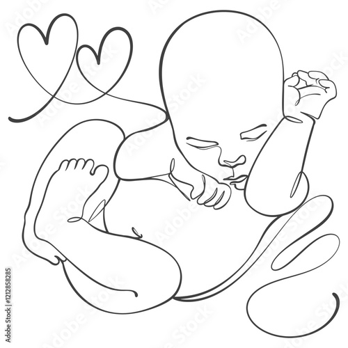 Cute sleep baby line art style vector illustration