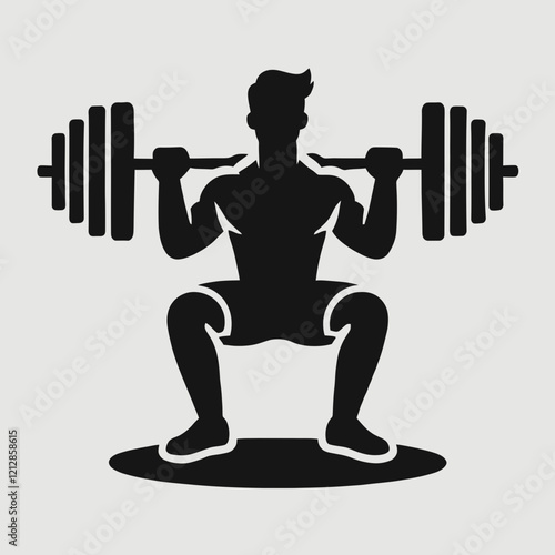 Man Lifting Weights Silhouette in black on a white background