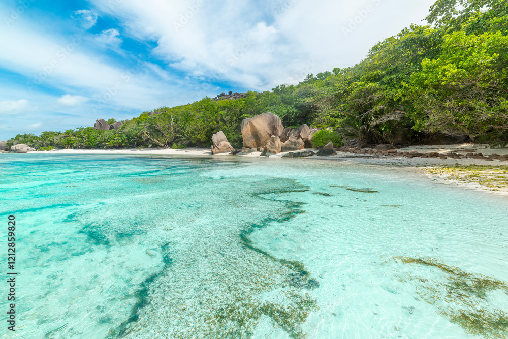 Fotografie Turquoise water in Anse Source d'Argent beach