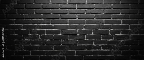 Black Brick Wall Texture Dark Monochrome Background with Mortar Lines and Stone Patterns