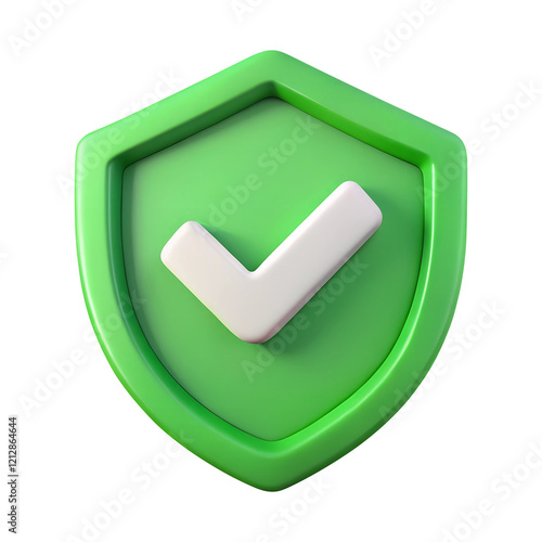 3D green shield with a white check mark Icon isolated on a transparent background