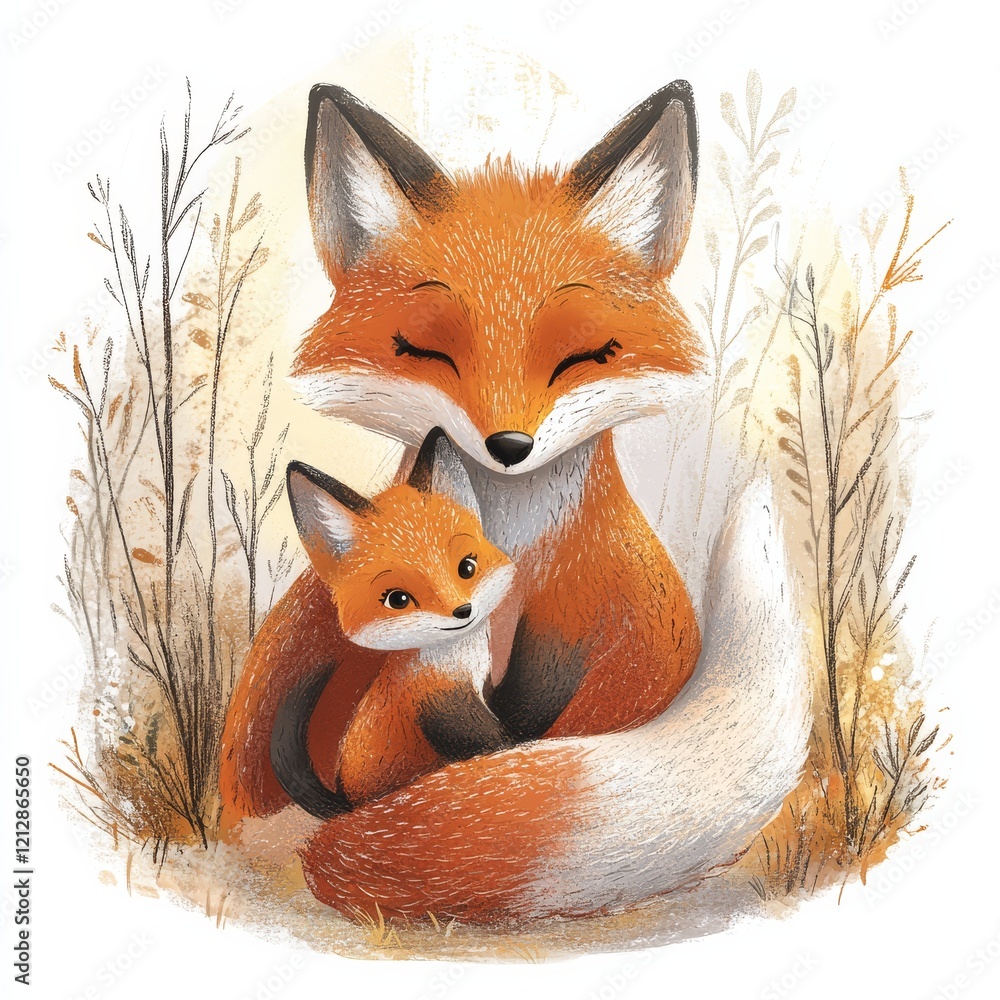 Obraz premium Mother Fox Baby Fox Tender Family Moment