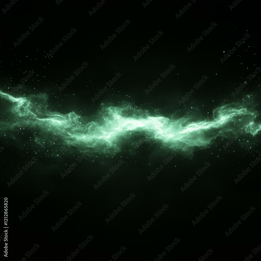 Naklejka premium Emerald Nebula Starry Sky Abstract Cosmic Cloud Galaxy Glow Light Space Sparkle Stream Dark Swirl