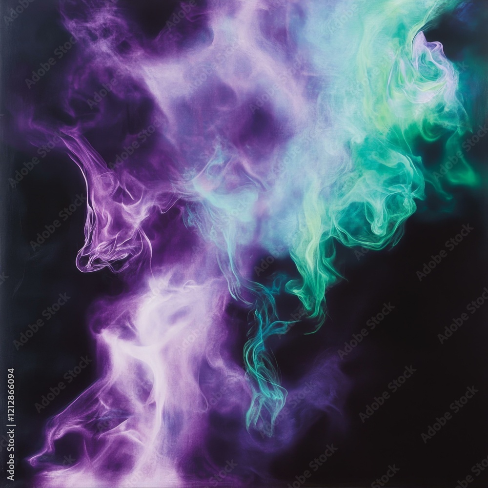 Ethereal Swirls of Purple and Green Abstract Clouds in Dark Space Painting Background Ethereal Swirls of Purple and Green Abstract Clouds in Dark Space Painting Background