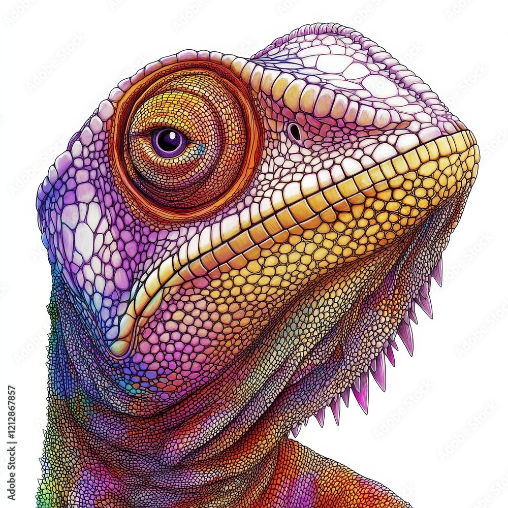 Fototapeta premium Chameleon Lizard Line Art