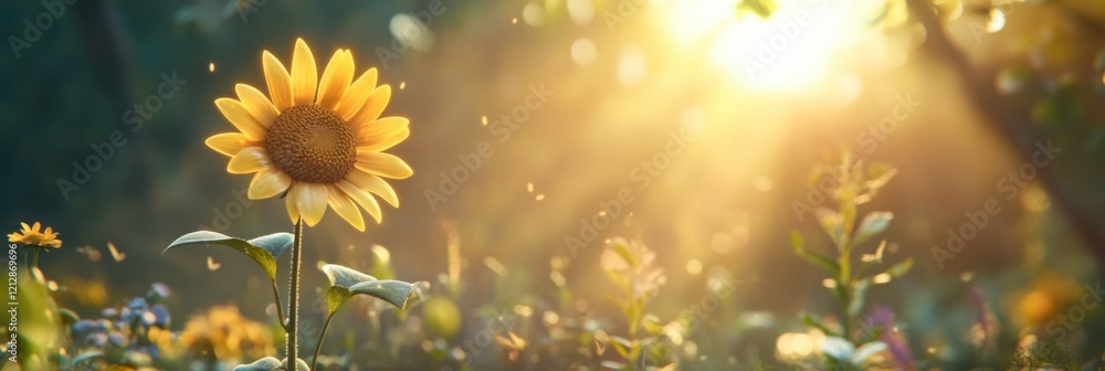 Sunflower on a joyful quest to follow the sun through a vibrant garden filled with light and life Sunflower on a joyful quest to follow the sun through a vibrant garden filled with light and life