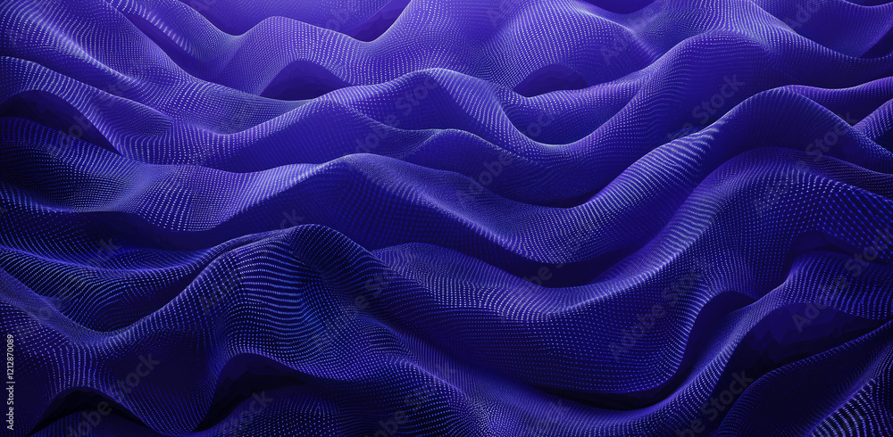 Obraz premium Abstract Geometric Background with Triangles and Dots in Blue, Purple, and Pink Colors, Futuristic Digital Technology Concept with Lines and Patterns on a Dark Blue Backdrop