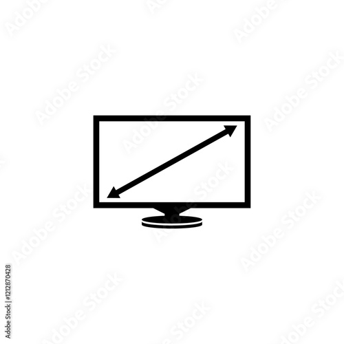 Black and white TV icon with diagonal arrow indicating screen size.