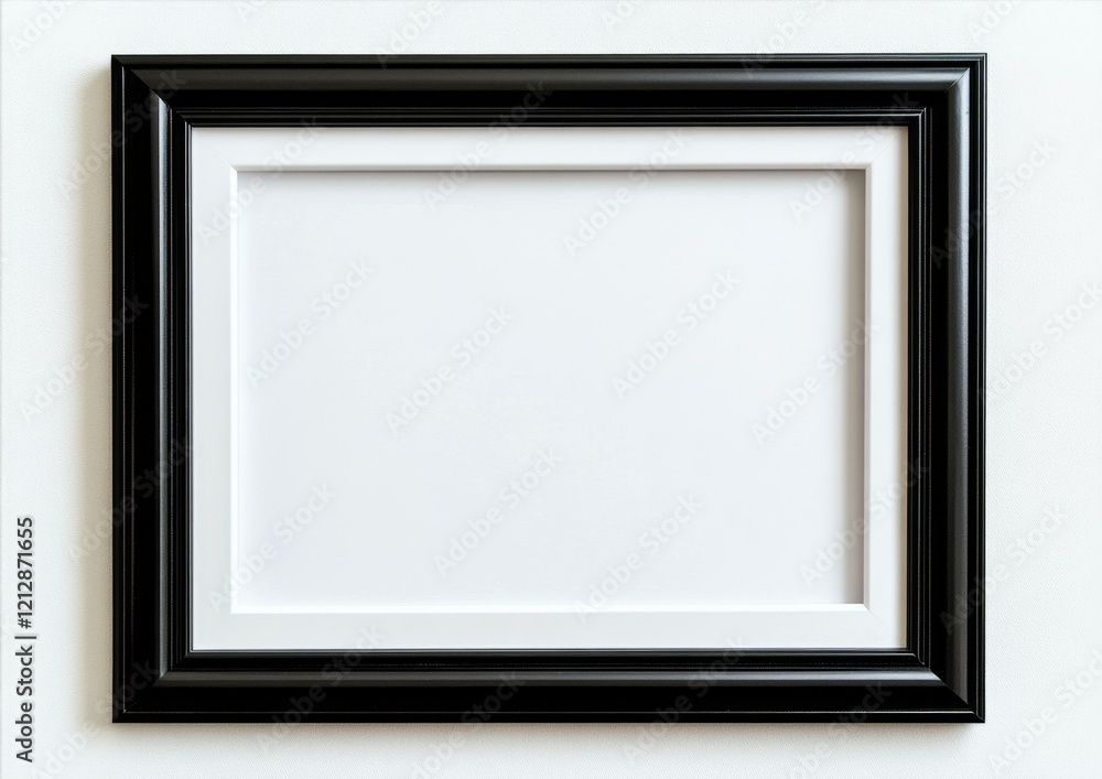 Empty Black Picture Frame With White Matting Mounted on White Wall Simple and Minimalist Style Empty Black Picture Frame With White Matting Mounted on White Wall Simple and Minimalist Style