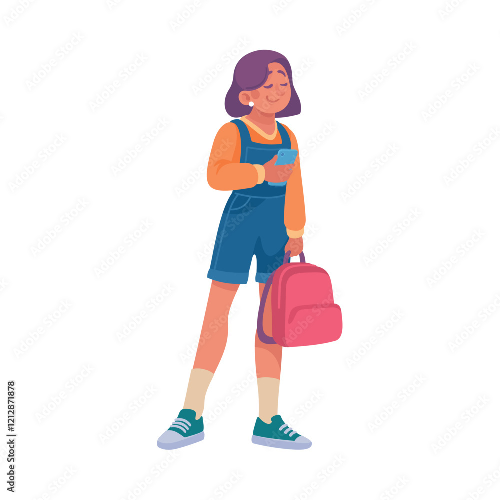 Woman Student Character Standing with Backpack Vector Illustration Woman Student Character Standing with Backpack Vector Illustration