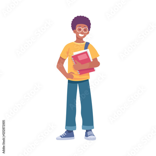 Man Student Character Standing with Backpack Vector Illustration