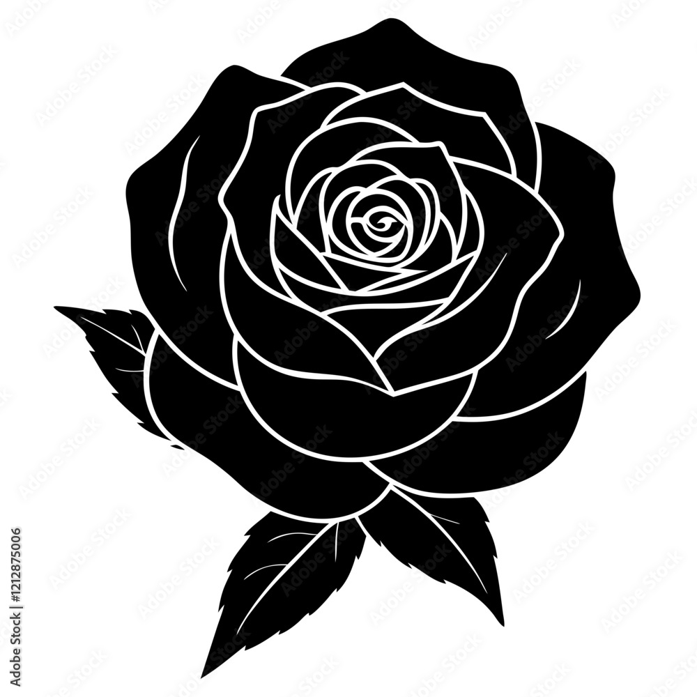 Elegant black silhouette of a single rose. Elegant black silhouette of a single rose.