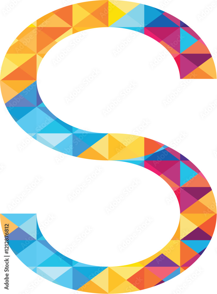 Colorful geometric letter S design with vibrant triangles and black background for creative branding
Colorful geometric letter S design with vibrant triangles and black background for creative branding