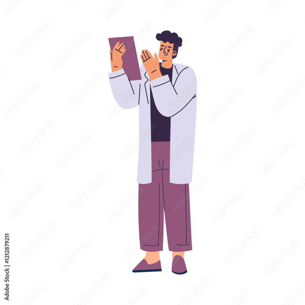 Man Scientist Character in Coat Standing with Clipboard Vector Illustration Man Scientist Character in Coat Standing with Clipboard Vector Illustration