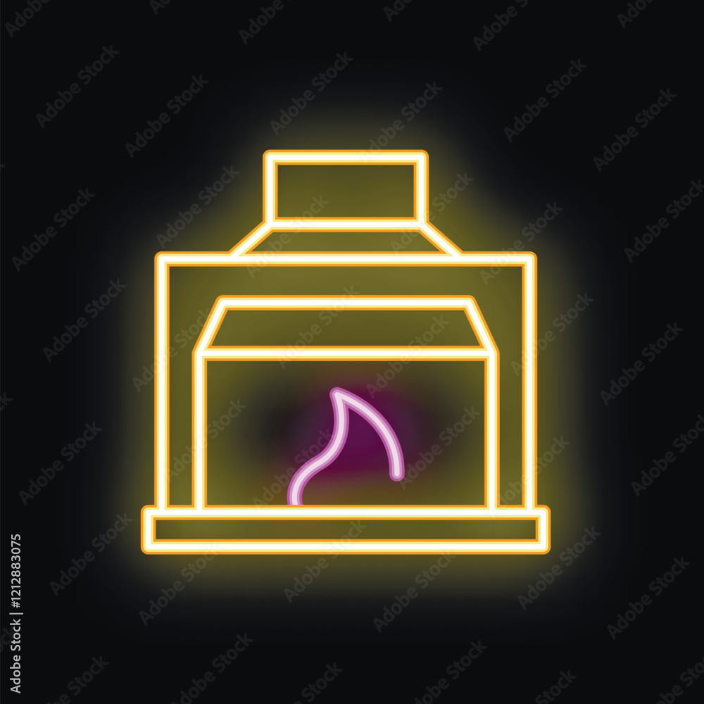 Neon fireplace burning with purple and yellow flames on a black background, perfect for concepts like winter, warmth, and home decor Neon fireplace burning with purple and yellow flames on a black background, perfect for concepts like winter, warmth, and home decor