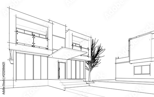 house building architecture 3d illustration