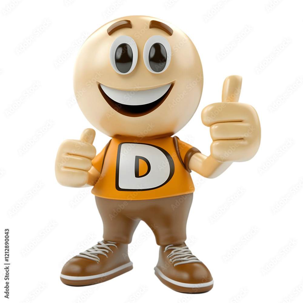 Happy Emoji Character with Thumbs Up Letter D 3D Render Happy Emoji Character with Thumbs Up Letter D 3D Render