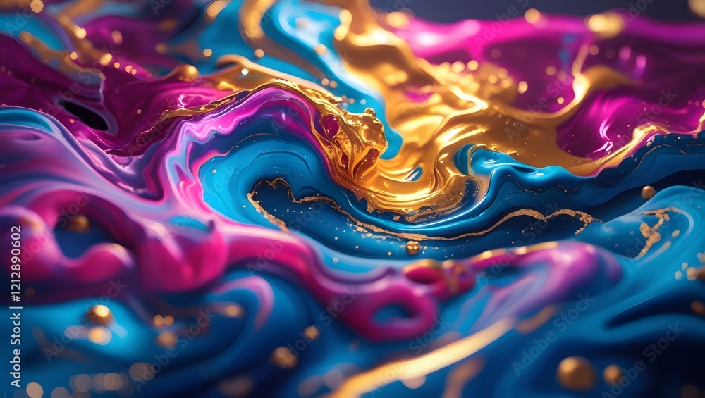 A cosmic swirl fluid painting with electric blue and gold hues, creating an ethereal and captivating design. Ideal for futuristic art, digital projects, and abstract backgrounds. A cosmic swirl fluid painting with electric blue and gold hues, creating an ethereal and captivating design. Ideal for futuristic art, digital projects, and abstract backgrounds.