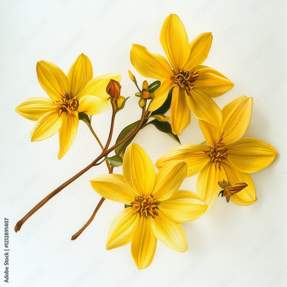 Fototapeta premium Yellow Garden Flowers White Background