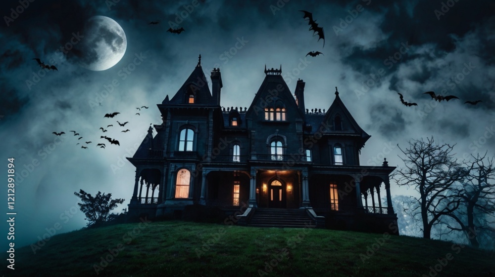 dark gothic mansion on a hill surrounded dark gothic mansion on a hill surrounded