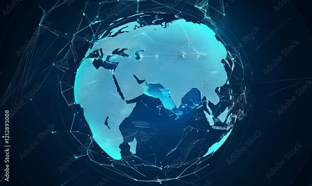 vibrant close-up of digital blue global network animation vibrant close-up of digital blue global network animation