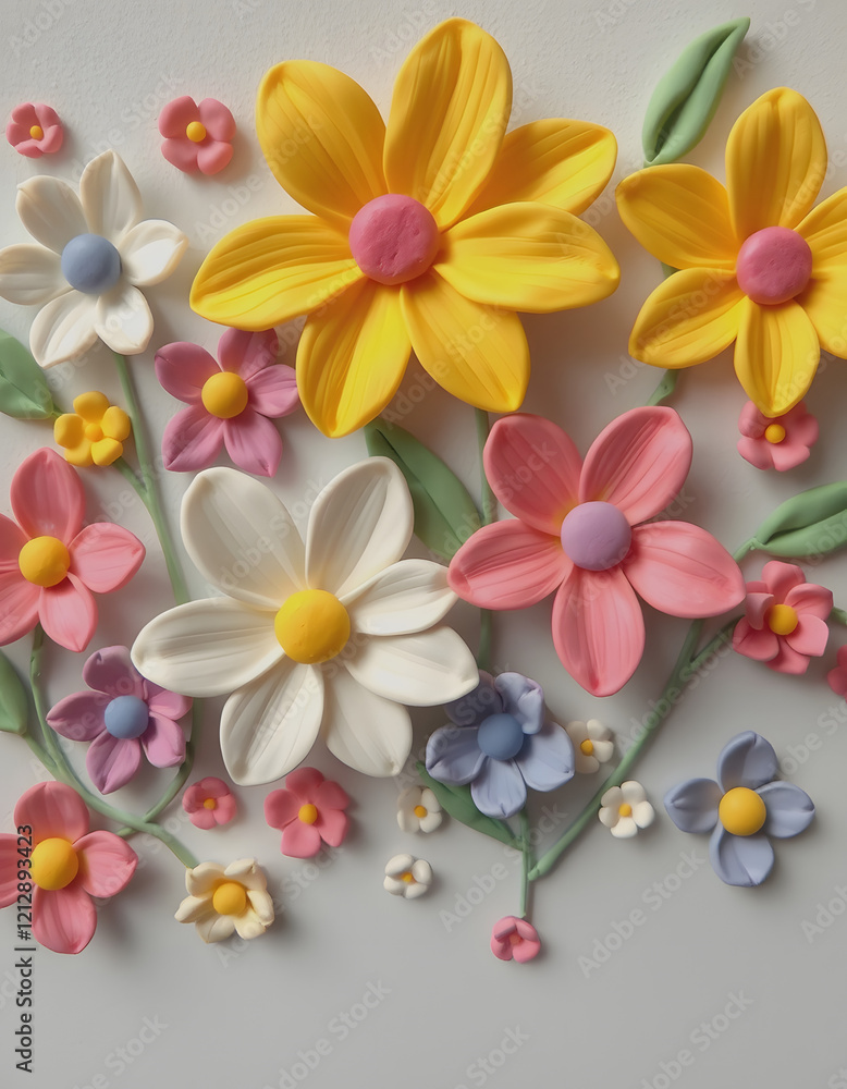 Abstract flowers background, craft clay, with white tones Abstract flowers background, craft clay, with white tones