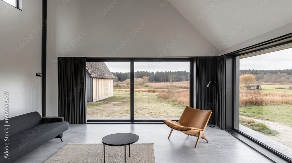 Fototapeta premium Modern Farmhouse Living Room with Stunning Nature View