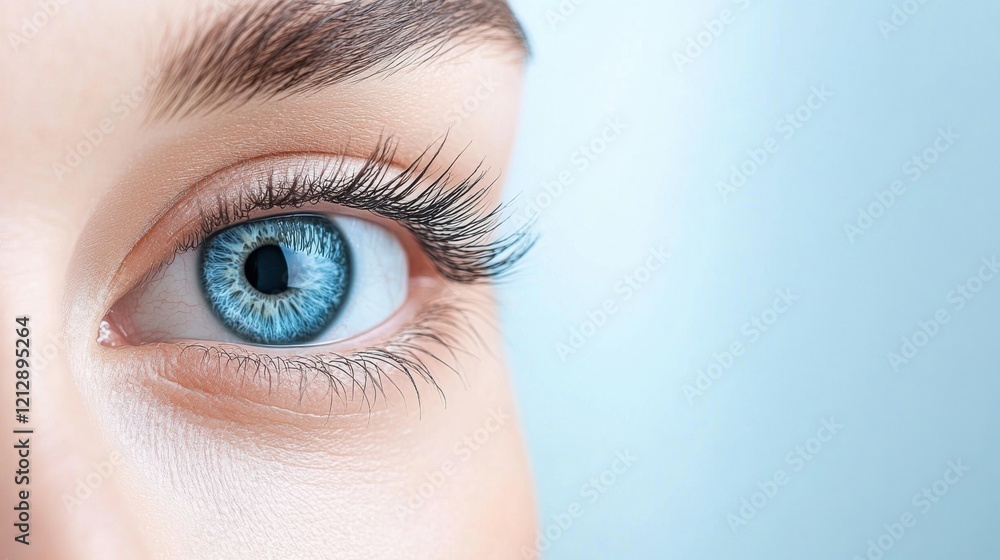 Obraz premium Close-Up Image of a Beautiful Blue Eye with Long Lashes Against a Soft Background