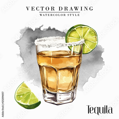 Tequila shot glass Watercolor Style Stock Vector Illustration