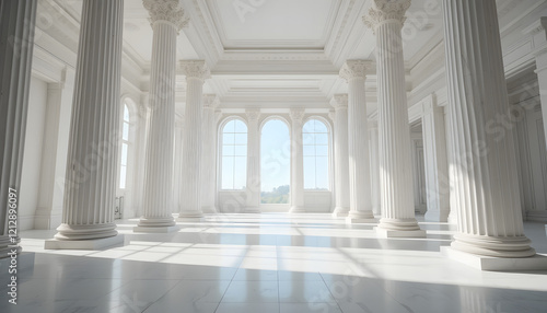photo features a bright and airy interior space adorned with elegant columns