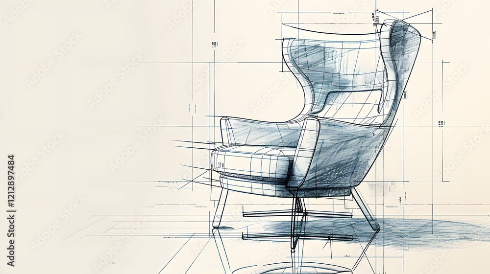 Fototapeta premium Designer sketch of a modern wingback armchair,. generative ai.