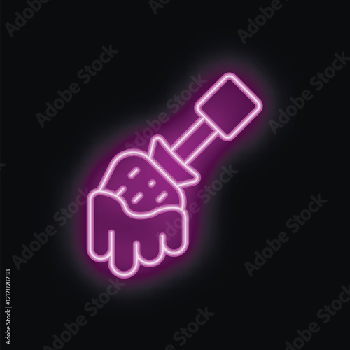 Neon sign of a chocolate covered strawberry being dipped in chocolate on a black background