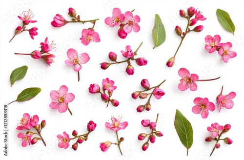 Wallpaper Mural collection of beautiful pink wax flower twigs arranged in various positions, isolated floral design element, top view / flat laya selection of gorgeous pink wax flower twigs in diverse placements, Torontodigital.ca
