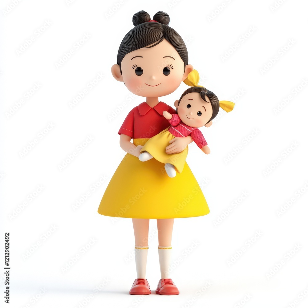 A young girl happily holds her favorite doll A young girl happily holds her favorite doll