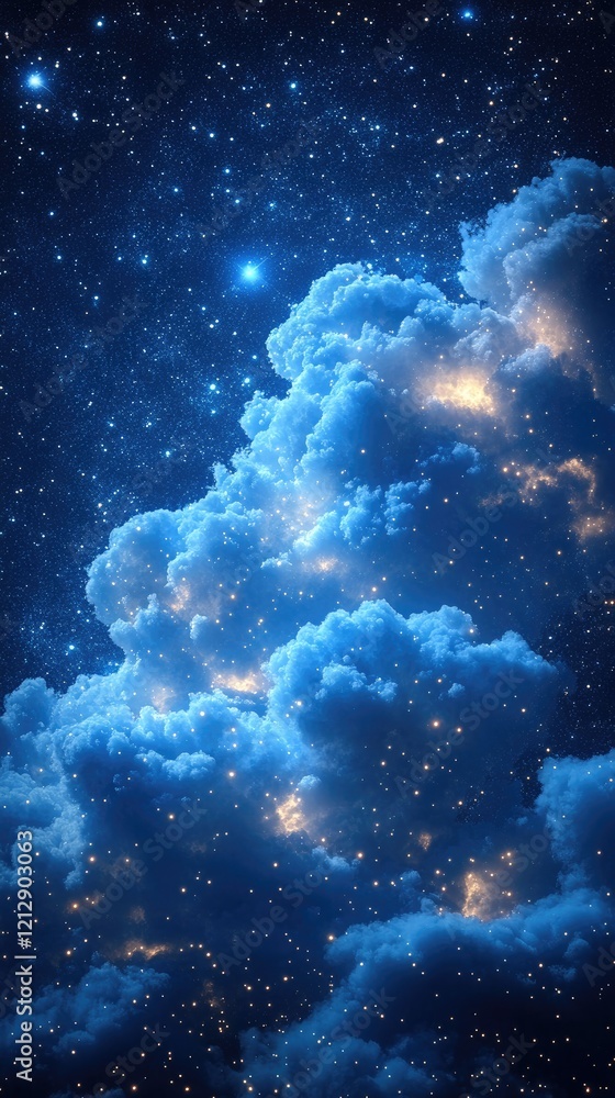 Fototapeta premium Night Sky Wonders: Clouds and Starscapes Adorn the Heavens, Illuminating the Nocturnal Beauty with Celestial Brilliance. A Dreamlike Vision of Nature's Majesty.
