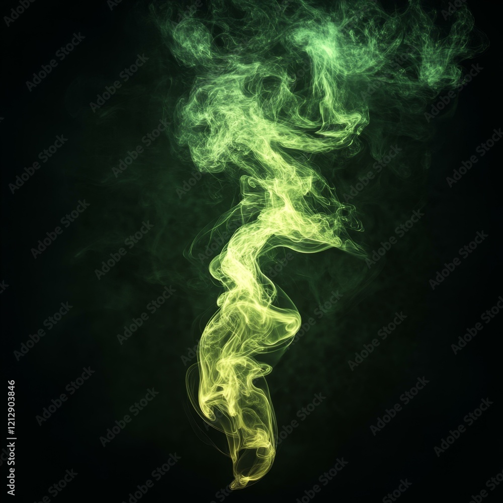 Wisp of Green and Yellow Smoke Against Dark Backdrop Abstract Artistic Visual Effect Wisp of Green and Yellow Smoke Against Dark Backdrop Abstract Artistic Visual Effect
