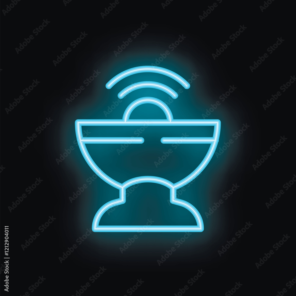 Blue neon satellite dish transmitting signals in the dark Blue neon satellite dish transmitting signals in the dark