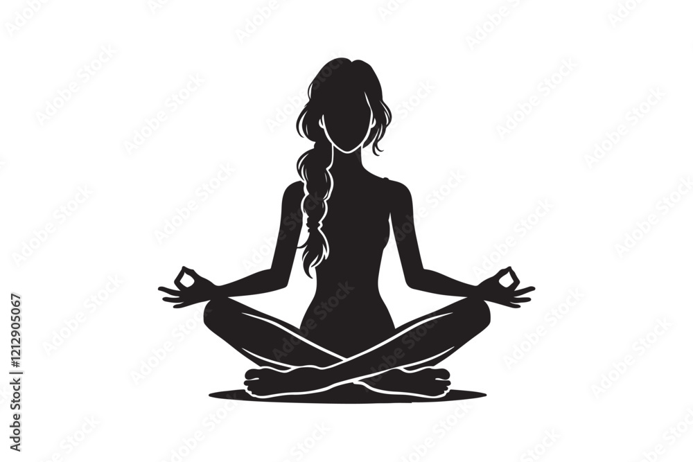 silhouette vector of a girls meditation, only black, isolated on white background silhouette vector of a girls meditation, only black, isolated on white background